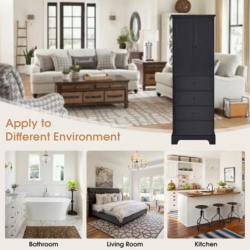 Armoire de rangement blanc/noir — 2 portes et 4 tiroirs