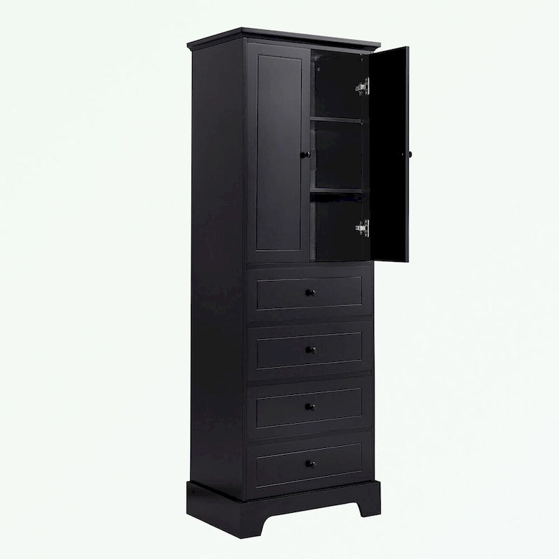 Armoire de rangement blanc/noir — 2 portes et 4 tiroirs