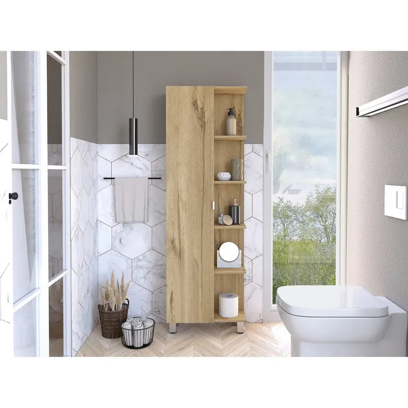 Armoire à linge beige/grise – 4 étagères intérieures et 5 extérieures, 1 personne