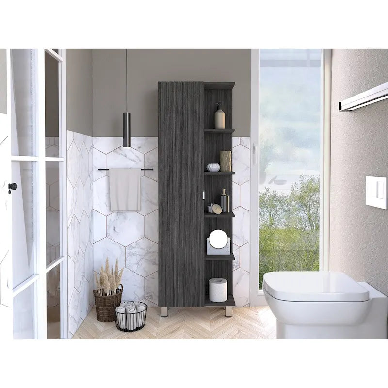 Armoire à linge beige/grise – 4 étagères intérieures et 5 extérieures, 1 personne