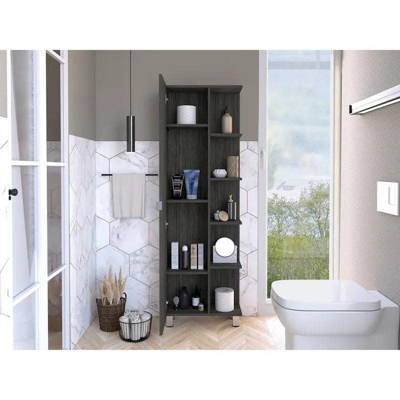 Armoire à linge beige/grise – 4 étagères intérieures et 5 extérieures, 1 personne