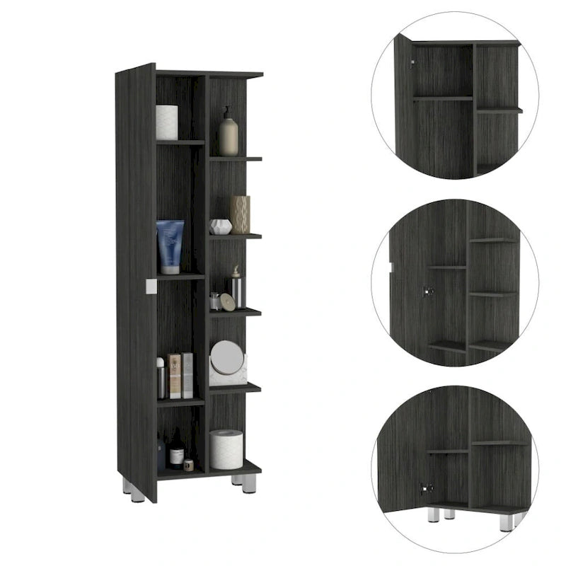 Armoire à linge beige/grise – 4 étagères intérieures et 5 extérieures, 1 personne