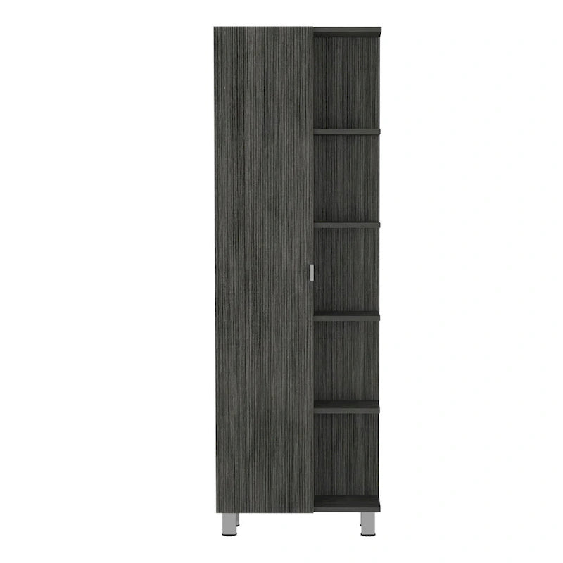 Armoire à linge beige/grise – 4 étagères intérieures et 5 extérieures, 1 personne