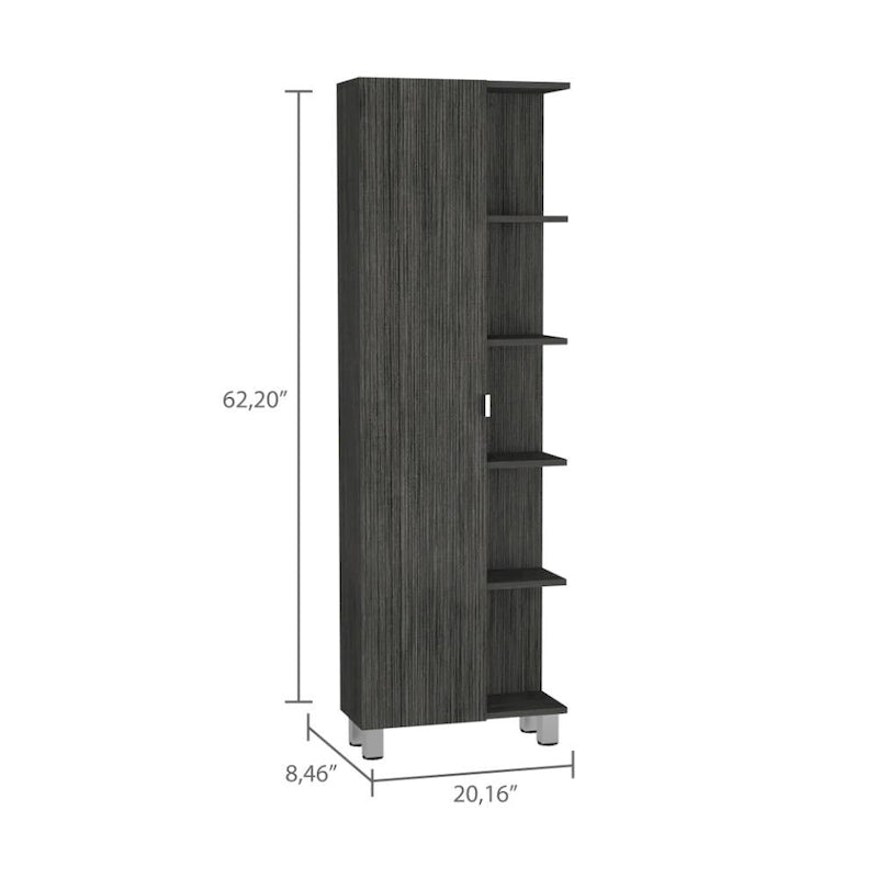 Armoire à linge beige/grise – 4 étagères intérieures et 5 extérieures, 1 personne