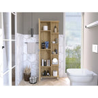 Armoire à linge beige/grise – 4 étagères intérieures et 5 extérieures, 1 personne