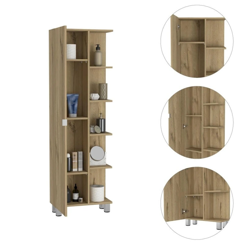 Armoire à linge beige/grise – 4 étagères intérieures et 5 extérieures, 1 personne