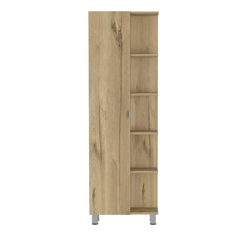 Armoire à linge beige/grise – 4 étagères intérieures et 5 extérieures, 1 personne