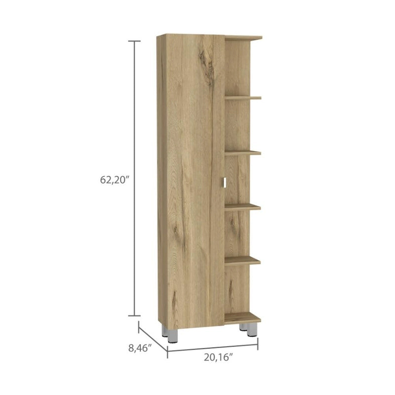 Armoire à linge beige/grise – 4 étagères intérieures et 5 extérieures, 1 personne