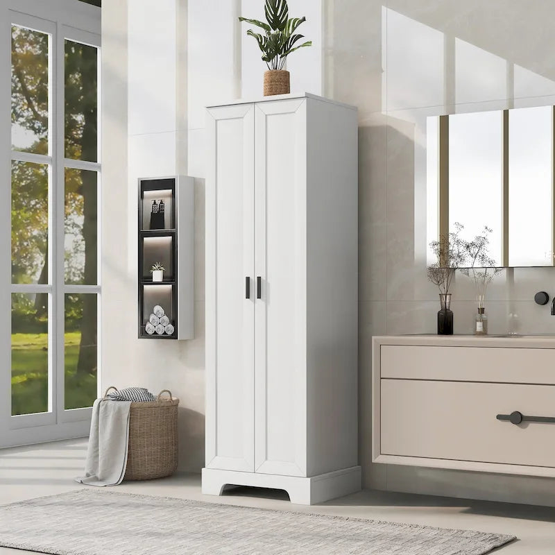 Armoire de rangement à 5 étagères à deux portes, blanc/marron