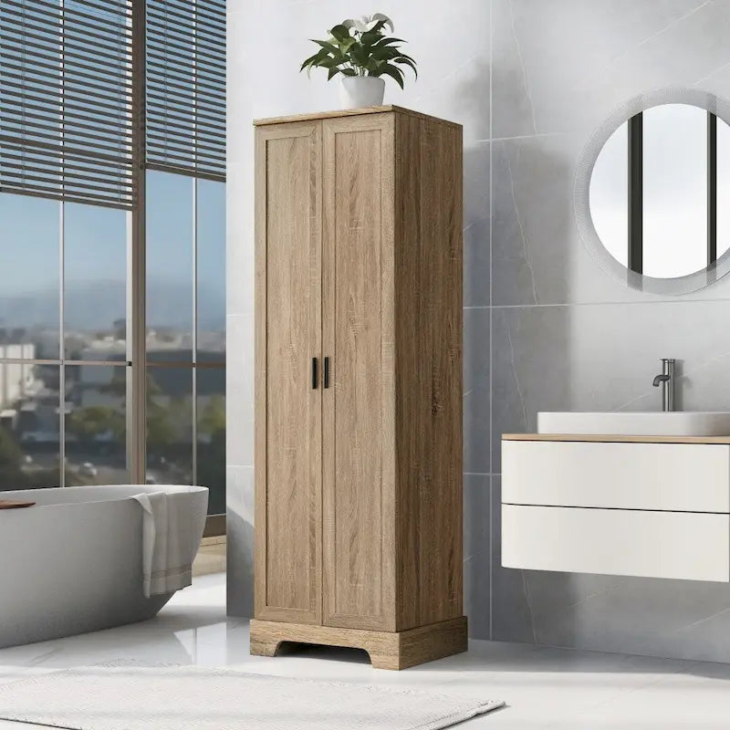 Armoire de rangement à 5 étagères à deux portes, blanc/marron