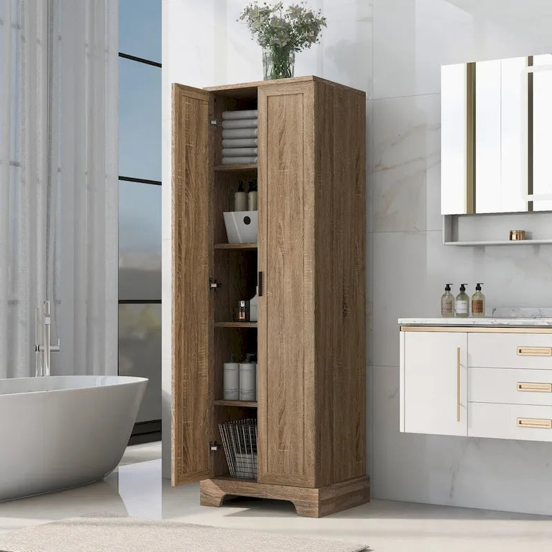 Armoire de rangement à 5 étagères à deux portes, blanc/marron