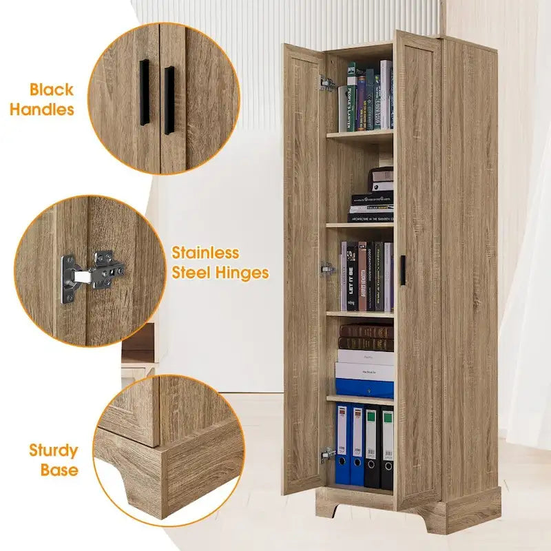 Armoire de rangement à 5 étagères à deux portes, blanc/marron