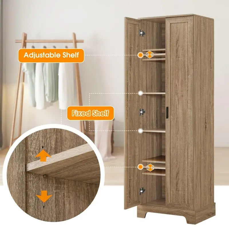 Armoire de rangement à 5 étagères à deux portes, blanc/marron