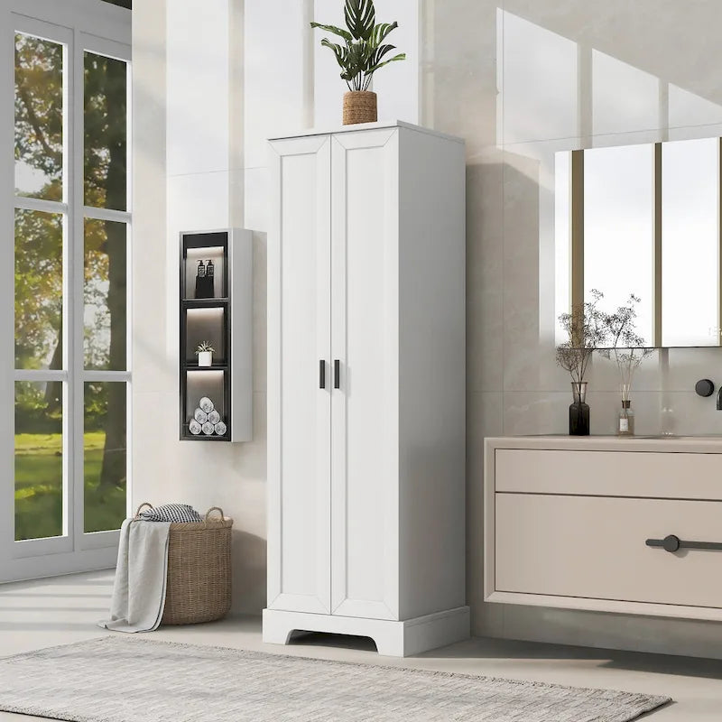 Armoire de rangement à 5 étagères à deux portes, blanc/marron