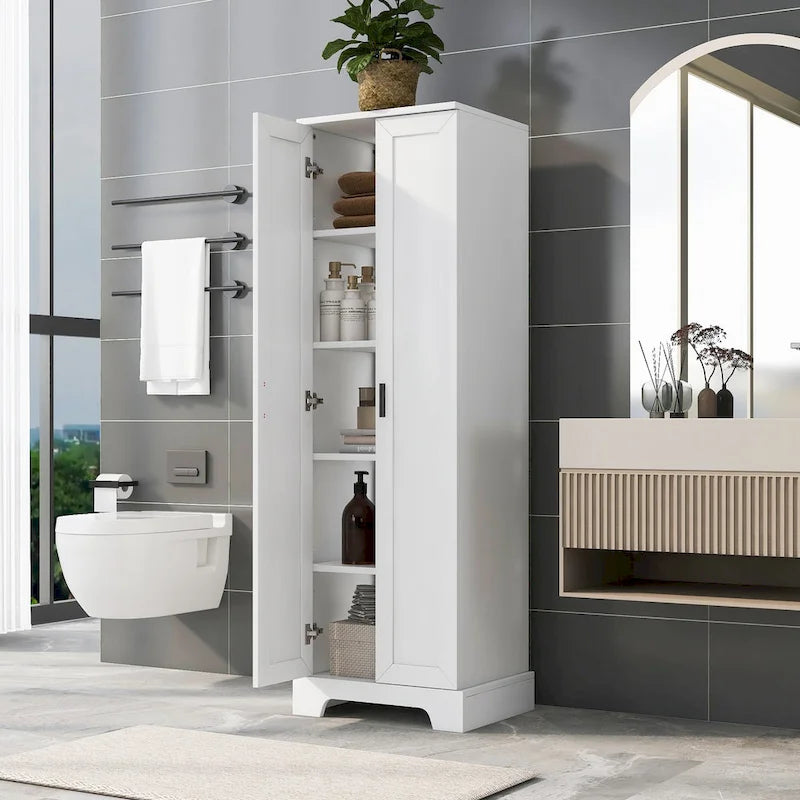 Armoire de rangement à 5 étagères à deux portes, blanc/marron