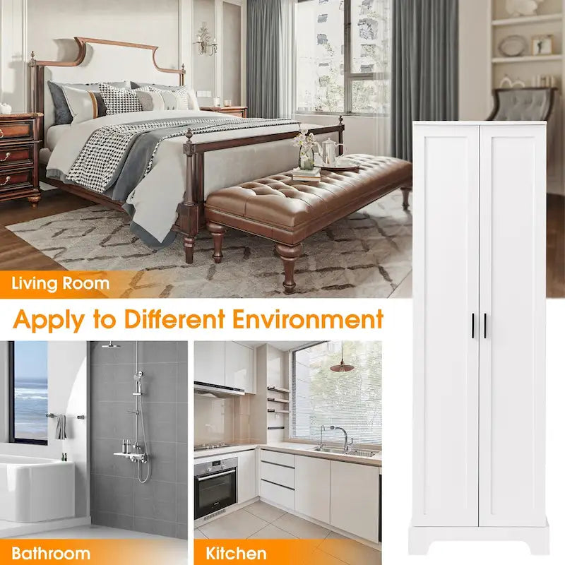 Armoire de rangement à 5 étagères à deux portes, blanc/marron