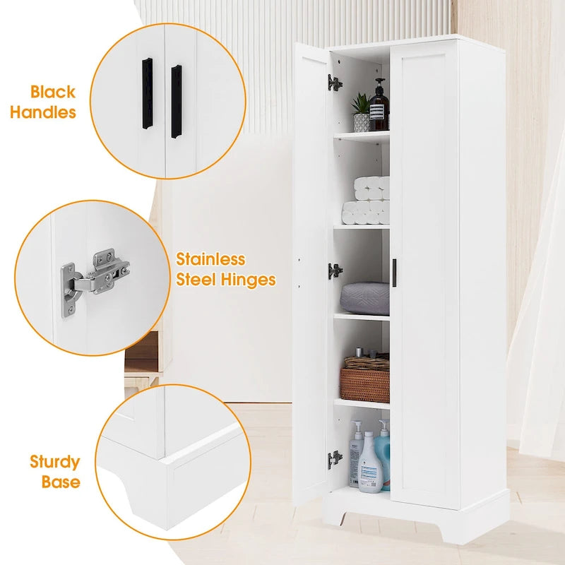 Armoire de rangement à 5 étagères à deux portes, blanc/marron