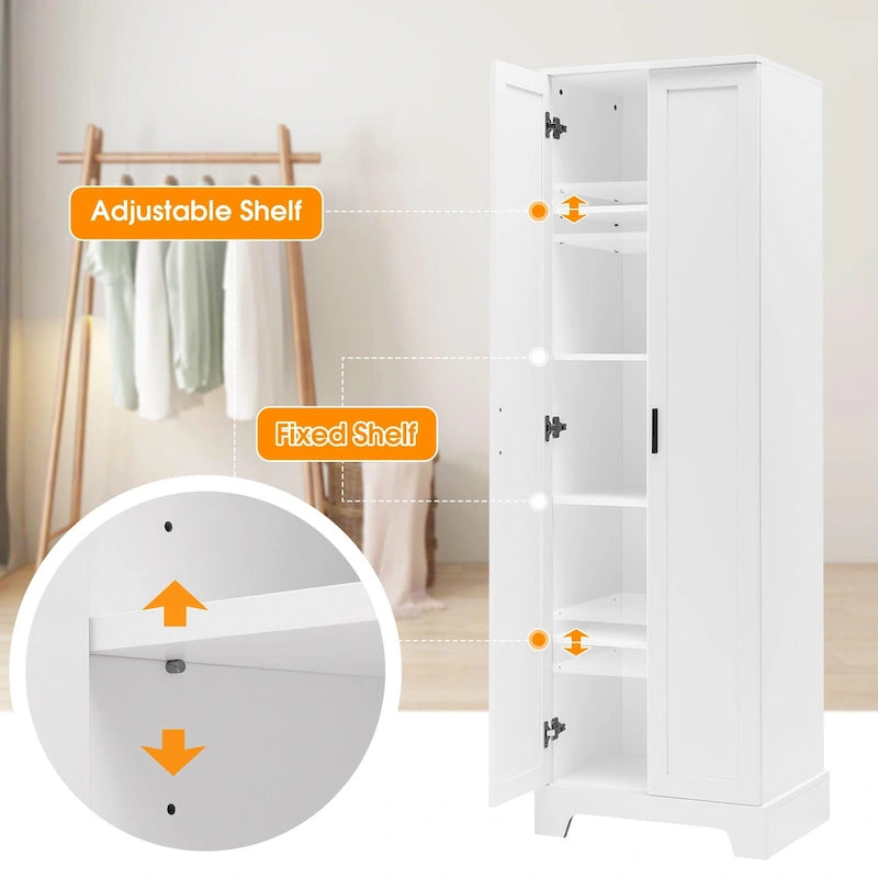 Armoire de rangement à 5 étagères à deux portes, blanc/marron