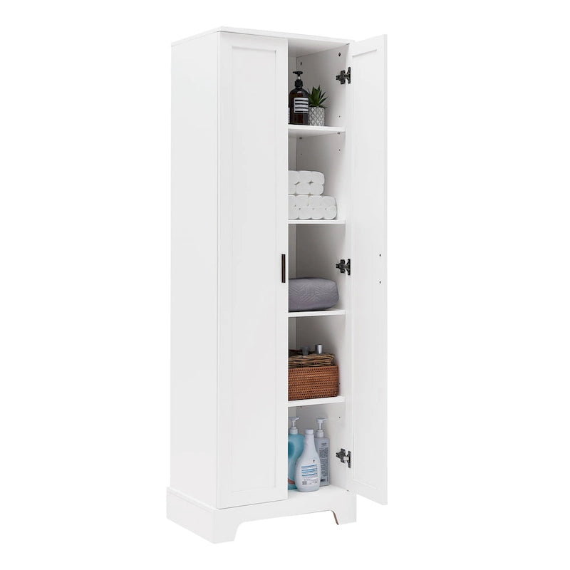 Armoire de rangement à 5 étagères à deux portes, blanc/marron