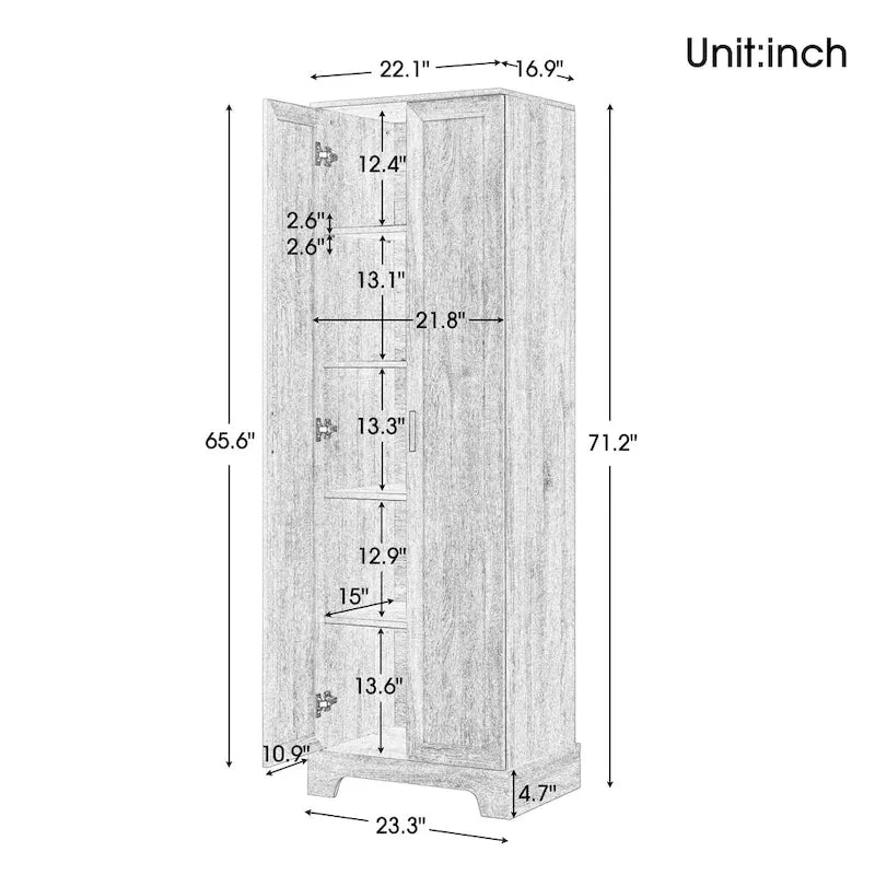 Armoire de rangement à 5 étagères à deux portes, blanc/marron