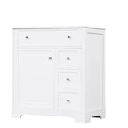 Meuble-lavabo blanc avec vasque en céramique, 1 porte et 2 tiroirs