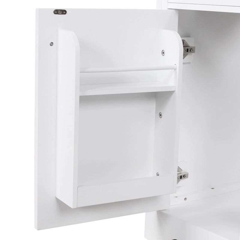 Meuble-lavabo blanc avec vasque en céramique, 1 porte et 2 tiroirs
