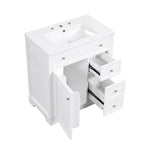 Meuble-lavabo blanc avec vasque en céramique, 1 porte et 2 tiroirs