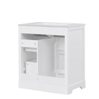 Meuble-lavabo blanc avec vasque en céramique, 1 porte et 2 tiroirs