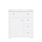 Meuble-lavabo blanc avec vasque en céramique, 1 porte et 2 tiroirs