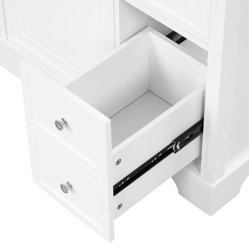 Meuble-lavabo blanc avec vasque en céramique, 1 porte et 2 tiroirs