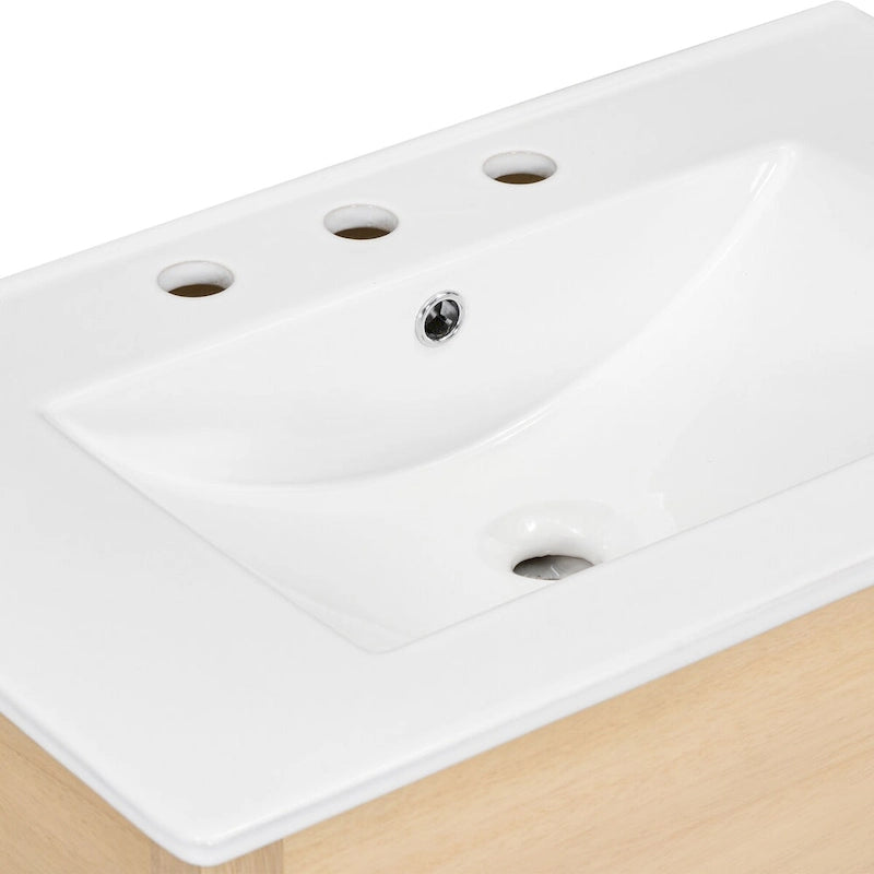 Meuble-lavabo moderne autoportant noir/transparent avec 2 tiroirs et étagère ouverte, vasque simple, 1 personne