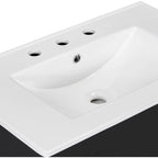Meuble-lavabo moderne autoportant noir/transparent avec 2 tiroirs et étagère ouverte, vasque simple, 1 personne