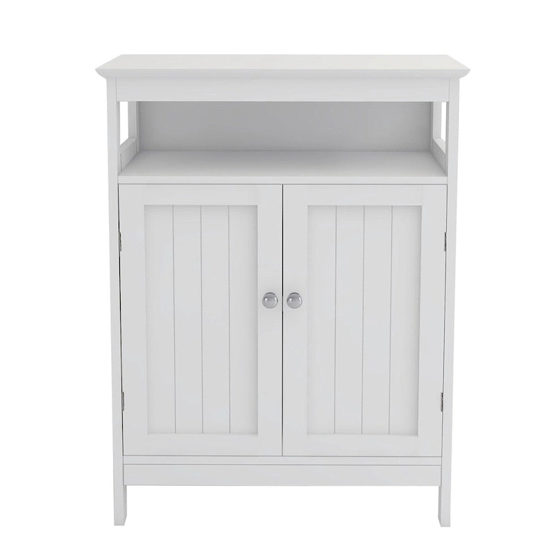 Meuble bas de salle de bain blanc avec finition bois et portes doubles, 1 personne