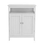 Meuble bas de salle de bain blanc avec finition bois et portes doubles, 1 personne
