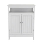 Meuble bas de salle de bain blanc avec finition bois et portes doubles, 1 personne