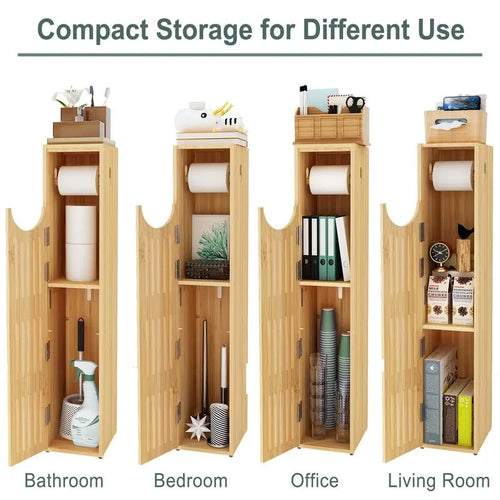 Distributeur de papier toilette autoportant en bambou/marron avec rangement, peut contenir 5 à 7 rouleaux
