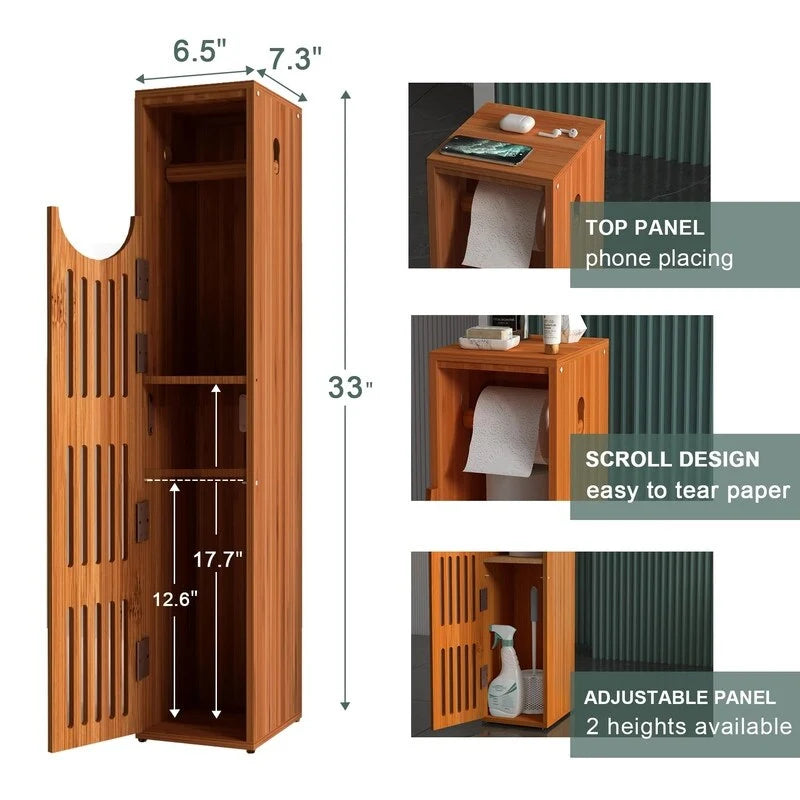 Distributeur de papier toilette autoportant en bambou/marron avec rangement, peut contenir 5 à 7 rouleaux