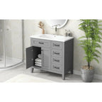 Meuble-lavabo autoportant de 36 po, gris/blanc/noir, avec un évier et des tiroirs