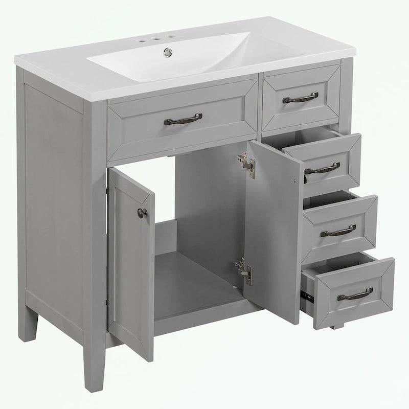 Meuble-lavabo autoportant de 36 po, gris/blanc/noir, avec un évier et des tiroirs