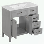 Meuble-lavabo autoportant de 36 po, gris/blanc/noir, avec un évier et des tiroirs