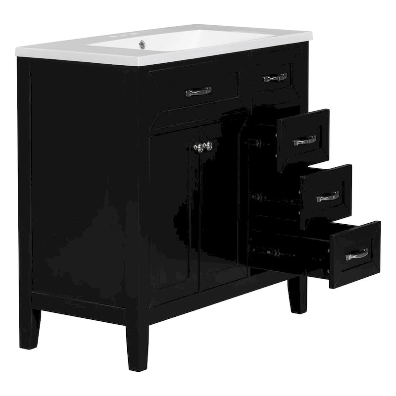 Meuble-lavabo autoportant de 36 po, gris/blanc/noir, avec un évier et des tiroirs