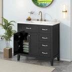 Meuble-lavabo autoportant de 36 po, gris/blanc/noir, avec un évier et des tiroirs