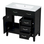 Meuble-lavabo autoportant de 36 po, gris/blanc/noir, avec un évier et des tiroirs