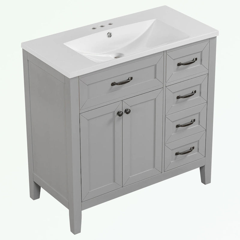 Meuble-lavabo autoportant de 36 po, gris/blanc/noir, avec un évier et des tiroirs
