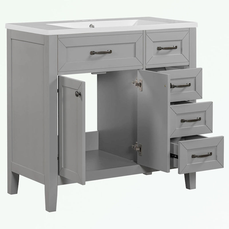 Meuble-lavabo autoportant de 36 po, gris/blanc/noir, avec un évier et des tiroirs