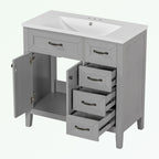 Meuble-lavabo autoportant de 36 po, gris/blanc/noir, avec un évier et des tiroirs