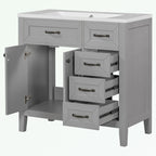 Meuble-lavabo autoportant de 36 po, gris/blanc/noir, avec un évier et des tiroirs