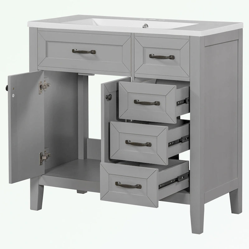 Meuble-lavabo autoportant de 36 po, gris/blanc/noir, avec un évier et des tiroirs