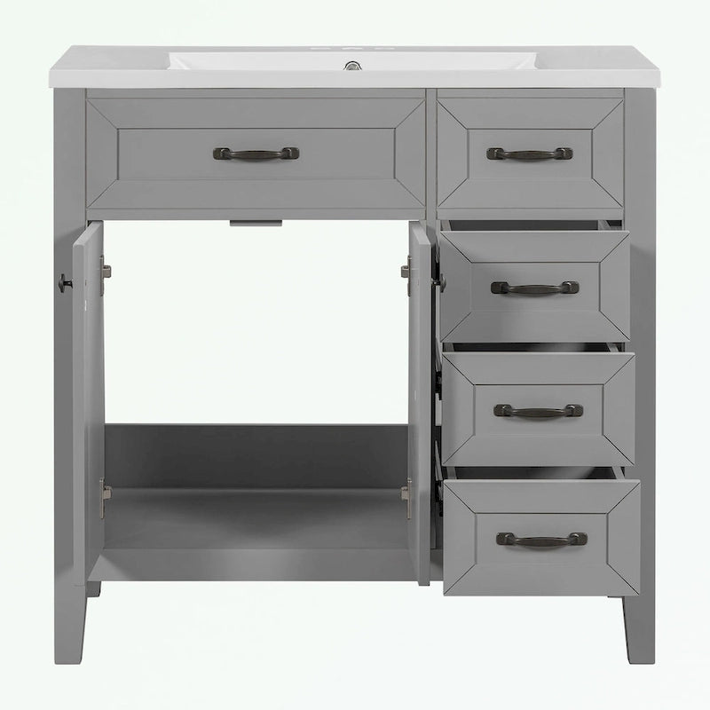 Meuble-lavabo autoportant de 36 po, gris/blanc/noir, avec un évier et des tiroirs
