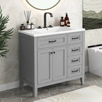 Meuble-lavabo autoportant de 36 po, gris/blanc/noir, avec un évier et des tiroirs